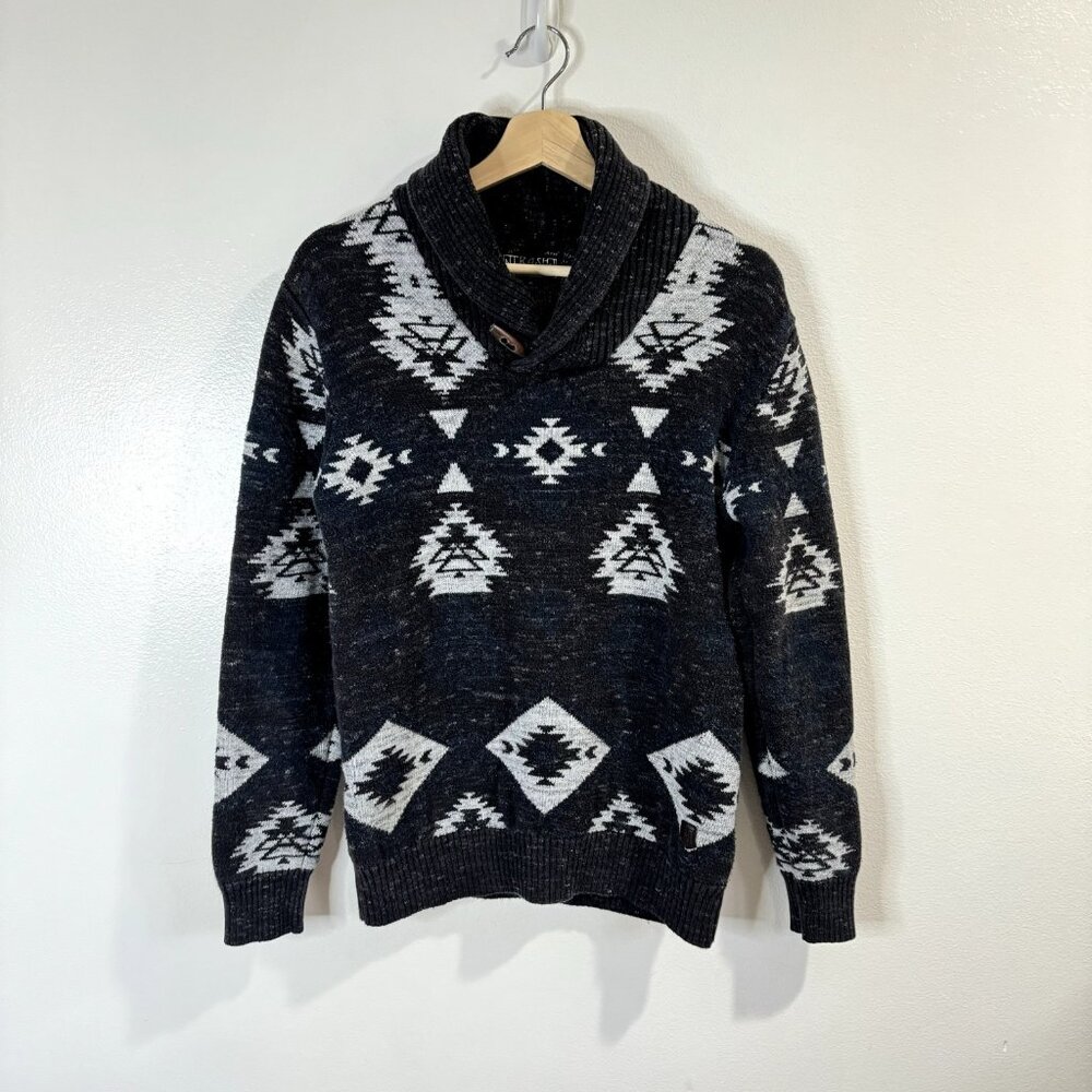Y2K Trash Nouveau Sweater Mens Size M Black Knit Tribal Southwestern Toggle